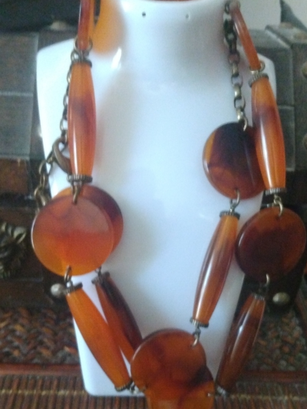Statement Beaded Belt in Orange & Brown Vintage